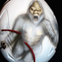 ‘Screaming Sasquatch’ Down hill skiing helmet designed and airbrushed by Ian Johnson for 2010 Canadian Paralympic Skier