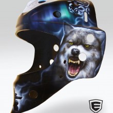‘Wolf Pack’ Goalie mask designed and airbrushed by Ian Johnson