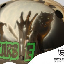 ‘Corpse Carbie’ Roller derby helmet designed and painted by Ian Johnson