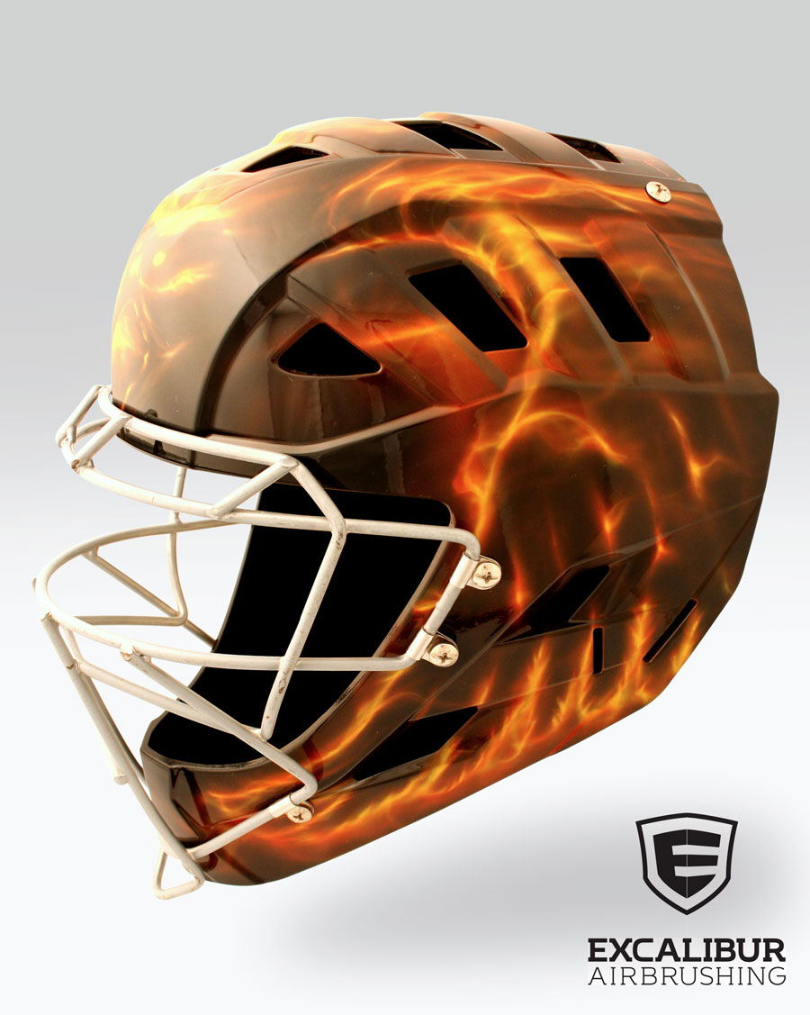 ‘Phoenix’ Back Catchers helmet designed and airbrushed by Ian Johnson