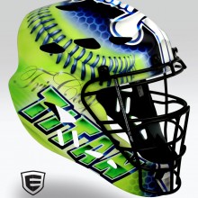 ‘Pickle Terror’ Back Catcher’s helmet designed and airbrushed by Ian Johnson