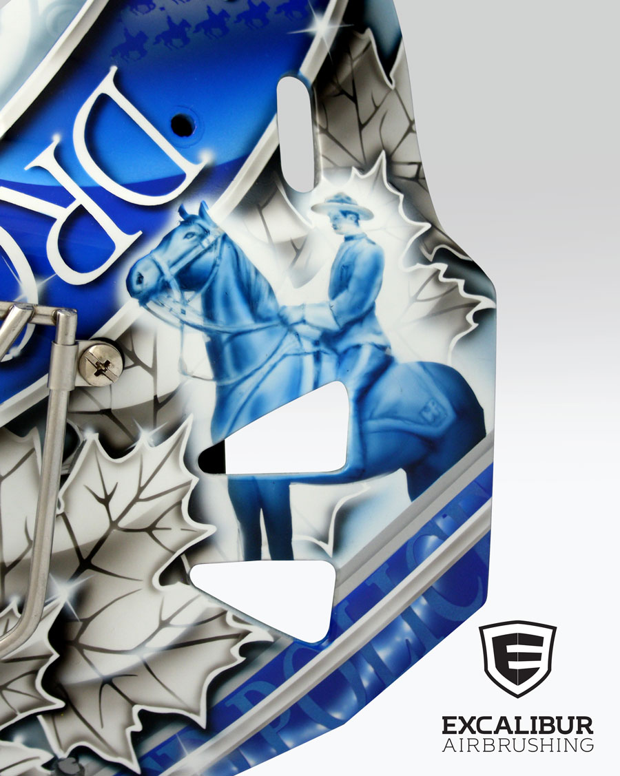 ‘RCMP Tribute’ Goalie mask designed and airbrushed by Ian Johnson
