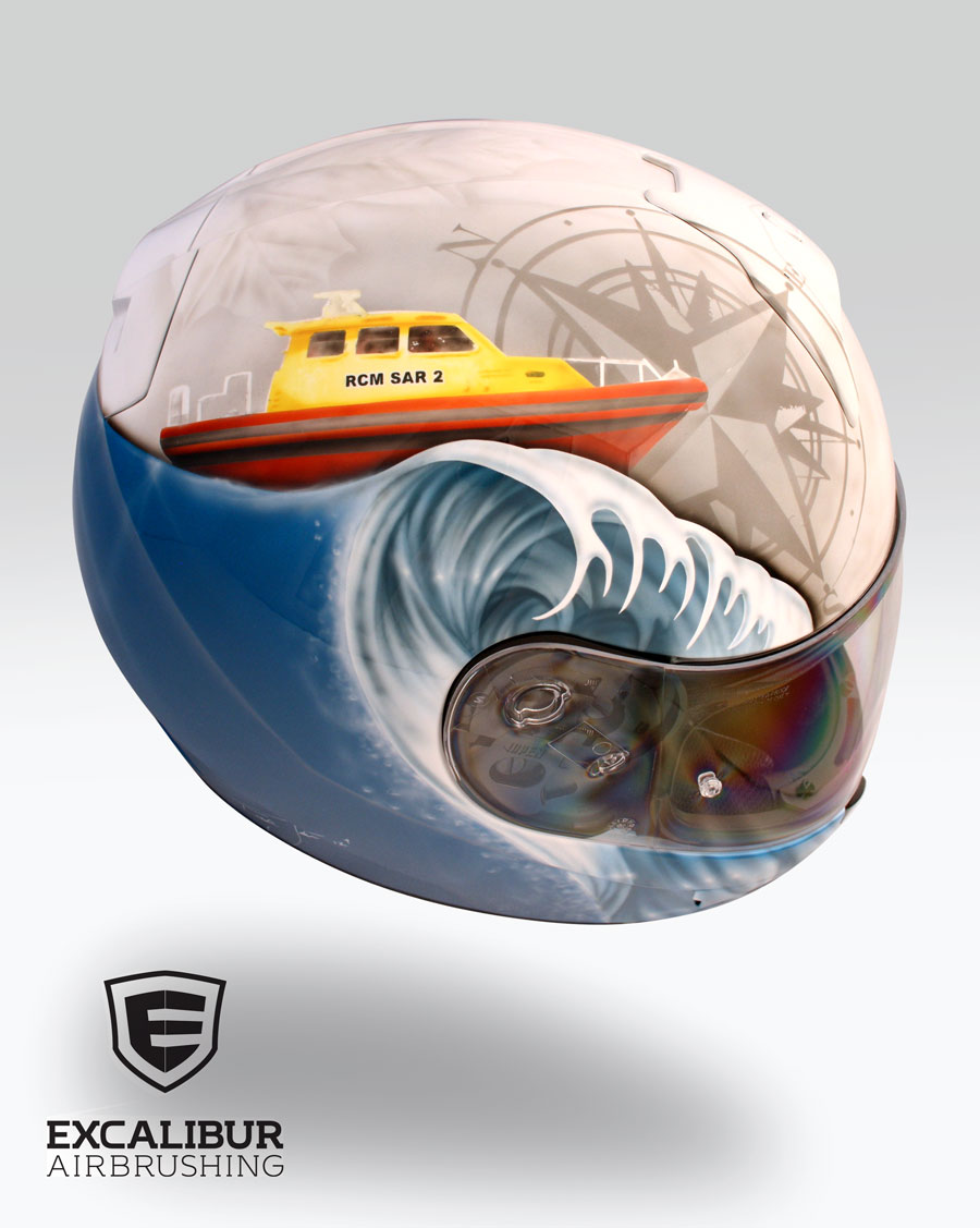 ‘Stormy Seas’ Motorcycle helmet designed and airbrushed by Ian Johnson