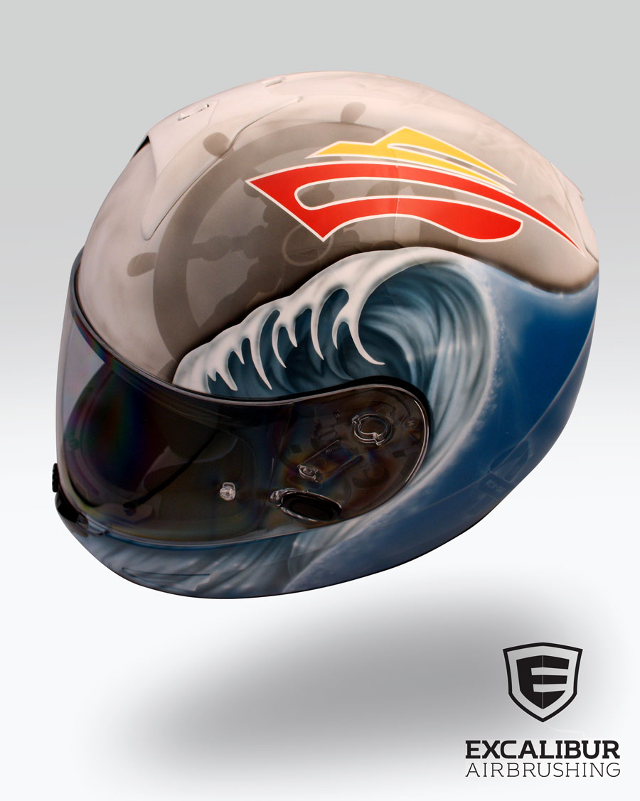 ‘Stormy Seas’ Motorcycle helmet designed and airbrushed by Ian Johnson