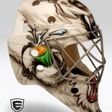 ‘Raging Bear’ Goalie mask designed and airbrushed by Ian Johnson