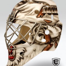 ‘Raging Bear’ Goalie mask designed and airbrushed by Ian Johnson
