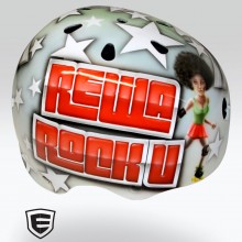 ‘Rewa Rock U’ Roller derby helmet designed and airbrushed by Ian Johnson