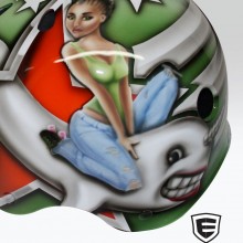 ‘Rewa Rock U’ Roller derby helmet designed and airbrushed by Ian Johnson