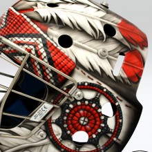 ‘Squamish Nation’ Goalie mask designed and airbrushed by Ian Johnson