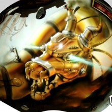 ‘Steampunk Dragon’ Roller derby helmet designed and painted by Ian Johnson