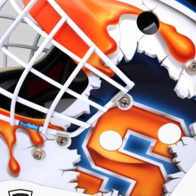 ‘Syracuse’ Goalie mask designed and airbrushed by Ian Johnson for CHA, University of Syracuse goalie, Jennifer Gilligan