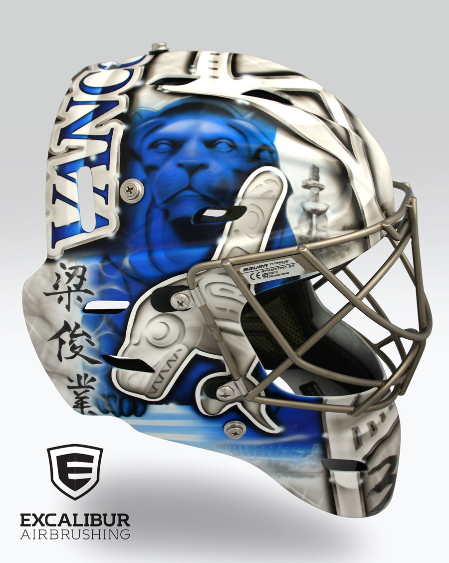 ‘LOVE This City’ Goalie mask designed and airbrushed by Ian Johnson