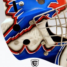 ‘Winter Hawks’ Field hockey goalie mask designed and airbrushed by Ian Johnson
