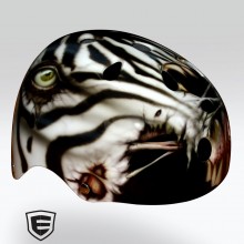 ‘Zombie Zebra’ Roller derby helmet designed and airbrushed by Ian Johnson