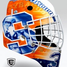 ‘Jim Brown & Ernie Davis Tribute’ Goalie mask designed and airbrushed by Ian Johnson