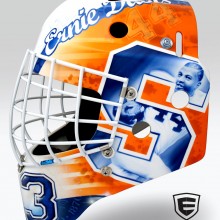 ‘Jim Brown & Ernie Davis Tribute’ Goalie mask designed and airbrushed by Ian Johnson
