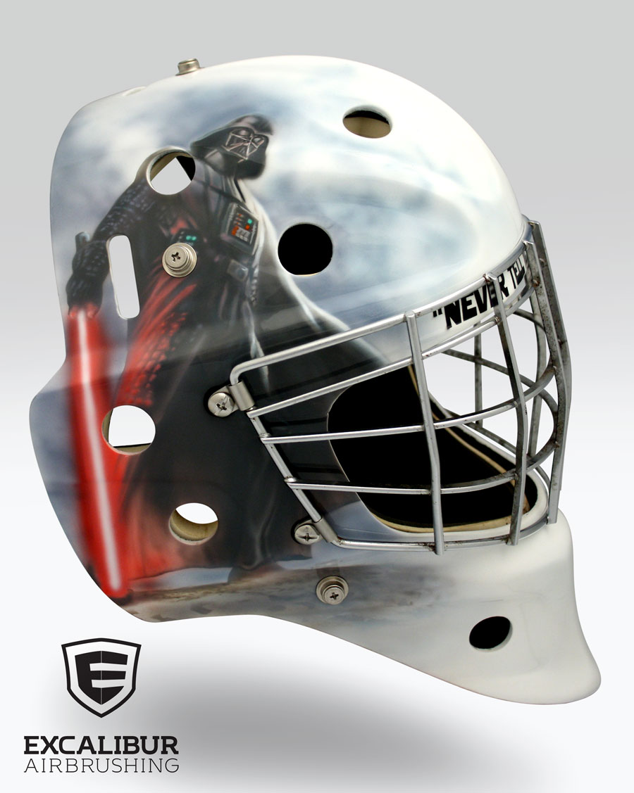 ‘Vader’ Goalie mask designed and airbrushed by Ian Johnson Excalibur Airbrushing Airbrush