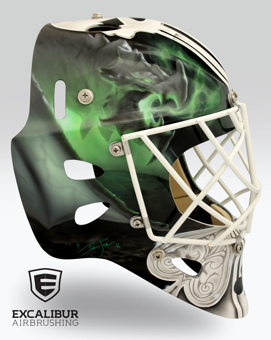 ‘Magic’ Goalie mask designed and airbrushed by Ian Johnson Excalibur