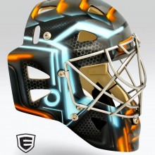 ‘Tron’ Goalie mask designed and airbrushed by Ian Johnson