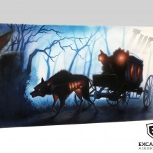 ‘The Beast’ Mustang car door and front quarter panel designed and airbrushed by Ian Johnson #ianjohnsonart #excaliburairbrushing #customairbrushing #airbrushartist #custompaintedcars #airbrushedcars #custompaintedmustang #airbrushedmustang #mustang #custommustang