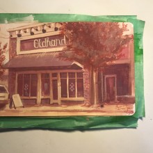 Old Hand coffee shop, Abbotsford, BC – Painting by Ian JohnsonGouache painting by Ian Johnson #ianjohnsonart #excaliburairbrushing