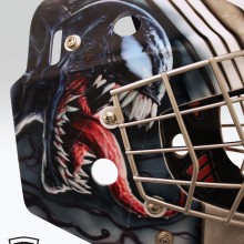‘Venom’ Goalie mask designed and airbrushed by Ian Johnson #ianjohnsonart #excaliburairbrushing #goaliemasks #customairbrushing #airbrushartist #goaliemaskpainting #maskpainting #helmetpainting #customhelmets #customairbrushedgoaliemasks